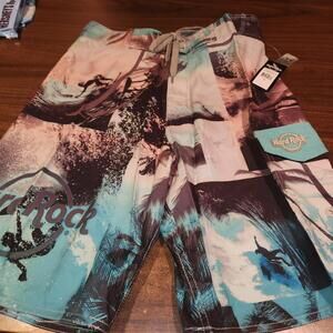 NEW W/ Tags Hard Rock Cafe Board Shorts Swim Trunks Mens / Boys sz 28 Surfing